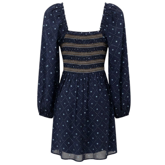 Figue Kizzy Navy Peony Puff Sleeve Smocked Mini Dress