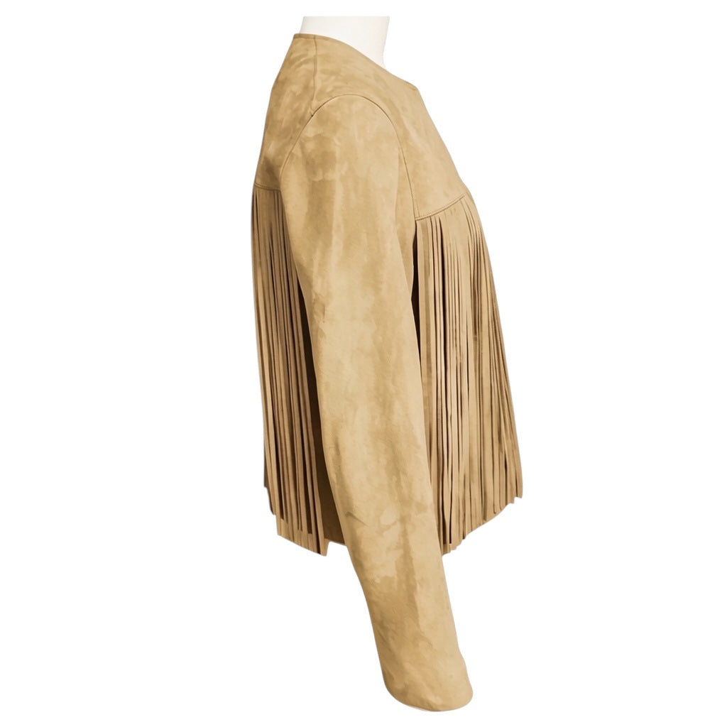 Fleurette Camel Fringed Suede Leather Jacket