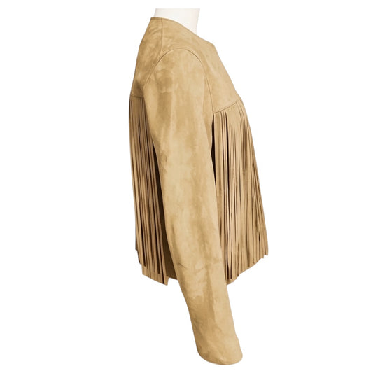 Fleurette Camel Fringed Suede Leather Jacket