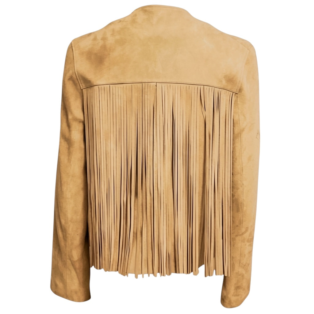Fleurette Camel Fringed Suede Leather Jacket