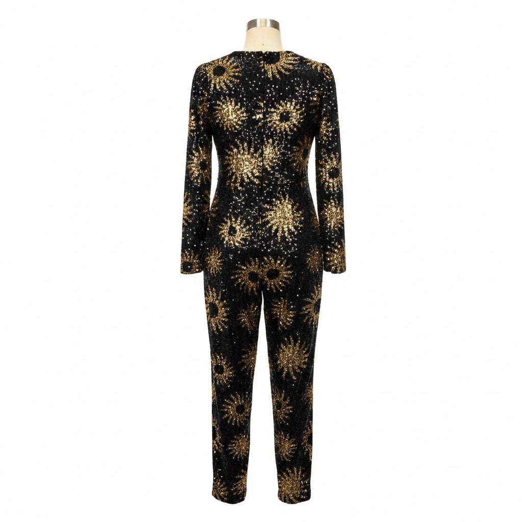 Farm Rio Black Sunny Mood Sequin V Neckline Jumpsuit
