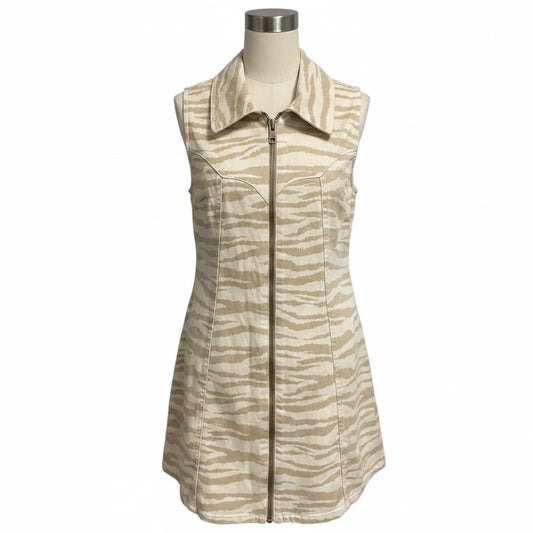 Ganni Pale Khaki Zebra Print Organic Cotton Denim Mini Dress