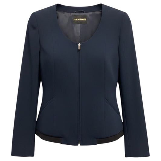 Giorgio Armani Navy Blue Zip Front Crepe Jacket
