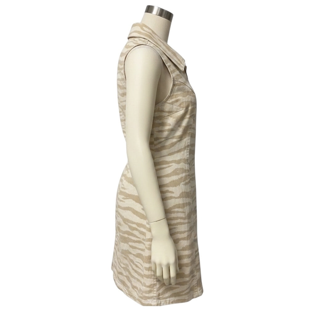 Ganni Pale Khaki Zebra Print Organic Cotton Denim Mini Dress