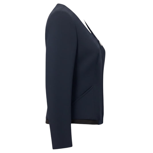Giorgio Armani Navy Blue Zip Front Crepe Jacket