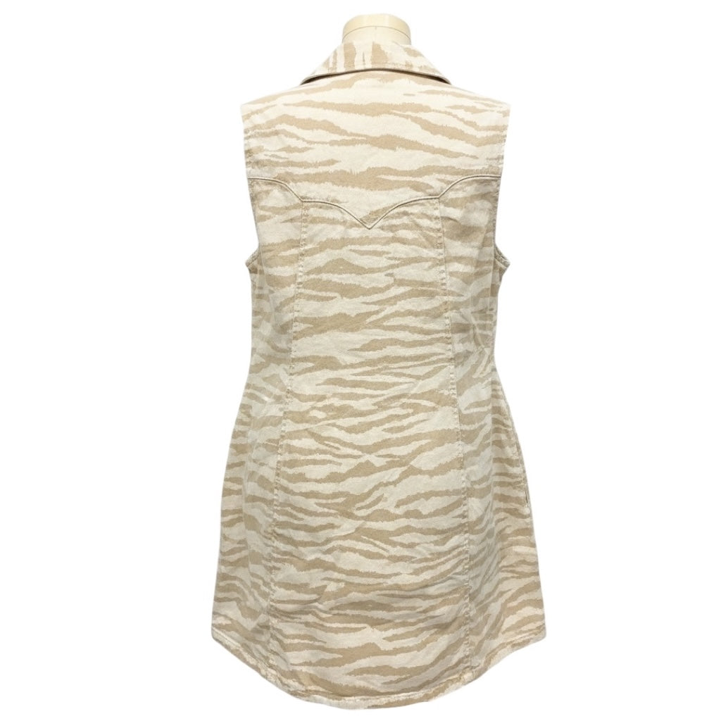 Ganni Pale Khaki Zebra Print Organic Cotton Denim Mini Dress