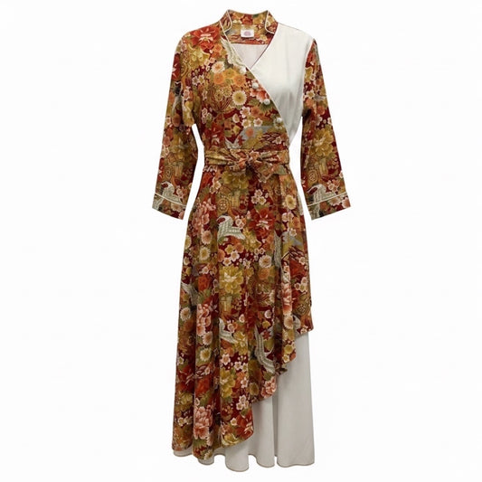 Gul Hurgel Red Multi Floral Bird Print Cotton Midi Dress with Belt
