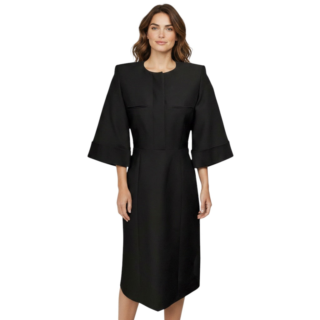 Gucci Black Structured Wool and Silk Crepe Midi Dress
