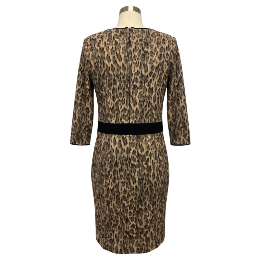 Giambattista Valli Tan / Brown / Black Bow Detail Leopard Print Wool and Cashmere Knit Midi Dress