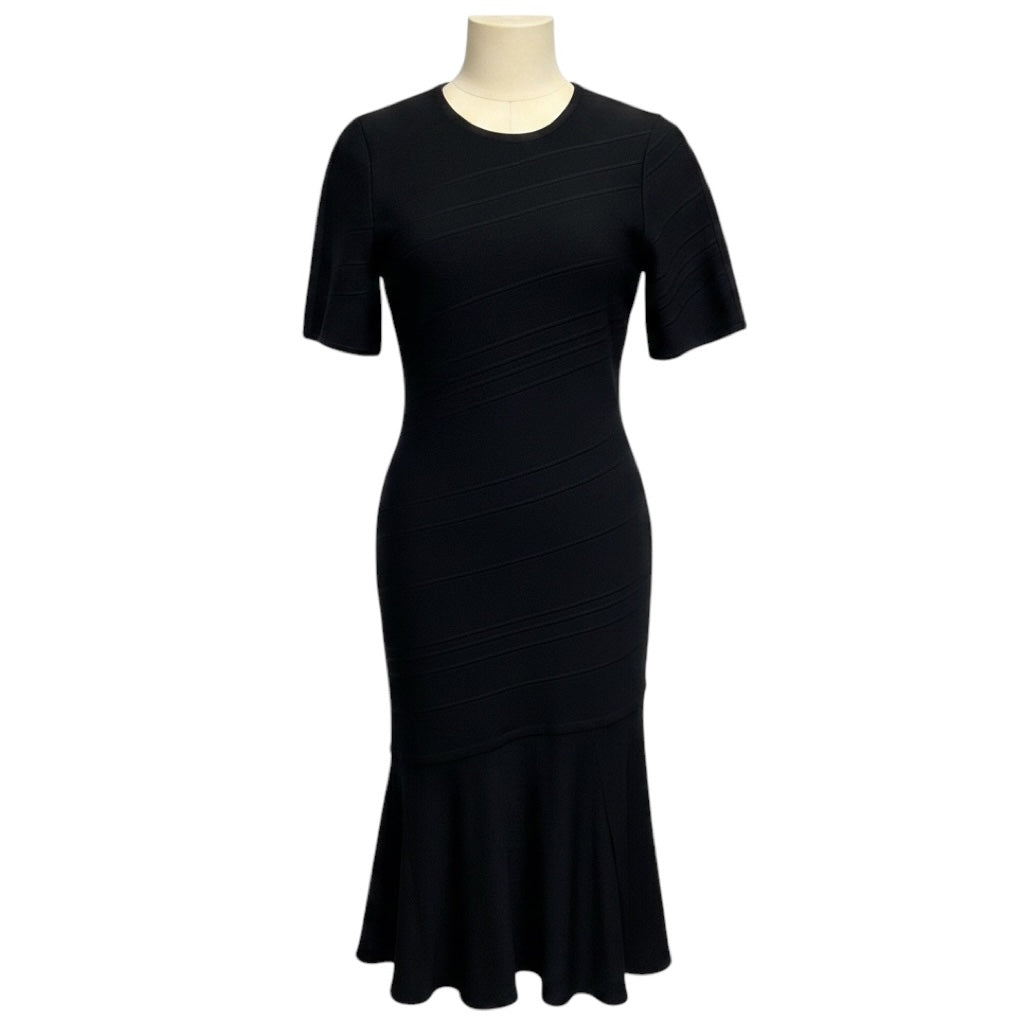 Herve Leger Black Short Sleeved Bandage Knit Ruffled Hem Midi The Isabel Dress