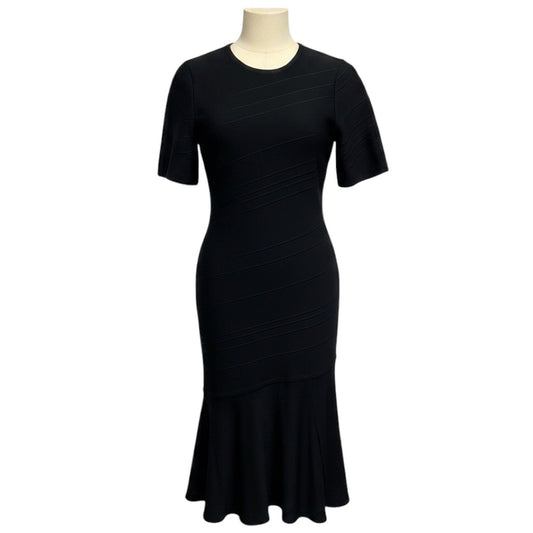 Herve Leger Black Short Sleeved Bandage Knit Ruffled Hem Midi The Isabel Dress