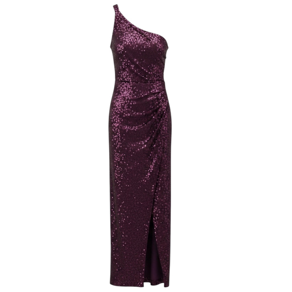 Halston Acai Purple Sequined One Shoulder Adriana Gown