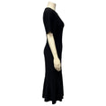 Load image into Gallery viewer, Herve Leger Black Short Sleeved Bandage Knit Ruffled Hem Midi The Isabel Dress
