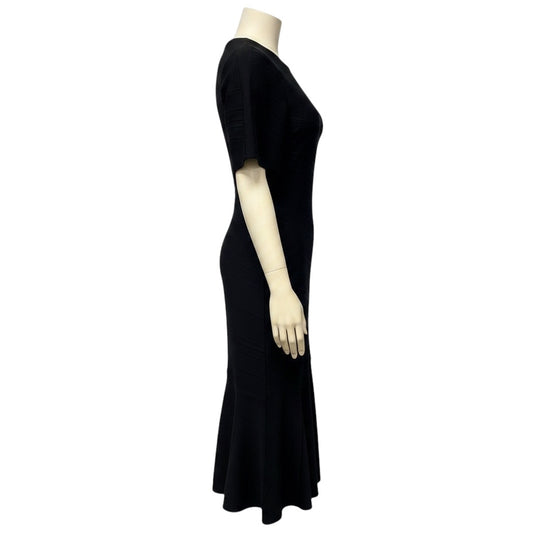 Herve Leger Black Short Sleeved Bandage Knit Ruffled Hem Midi The Isabel Dress