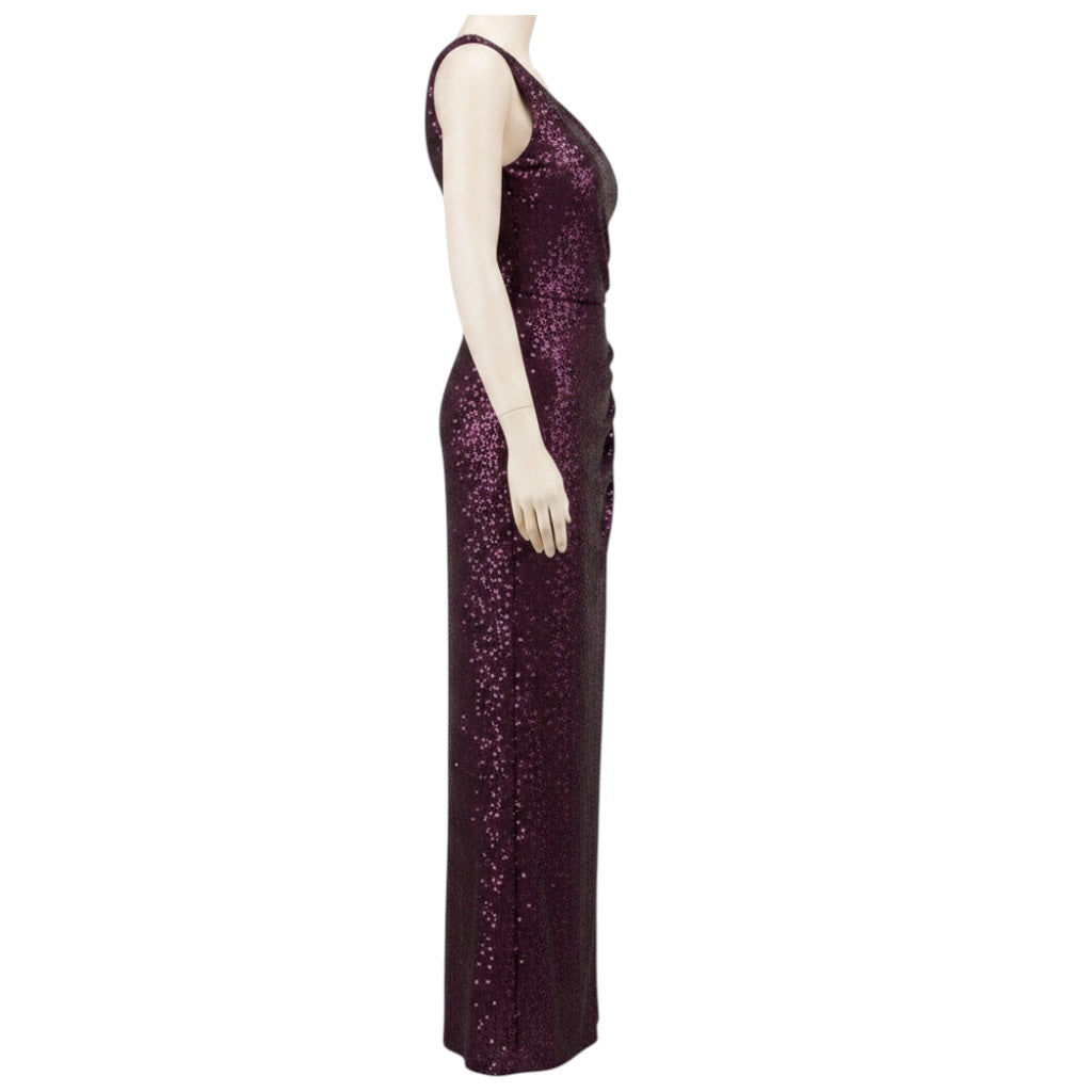Halston Acai Purple Sequined One Shoulder Adriana Gown