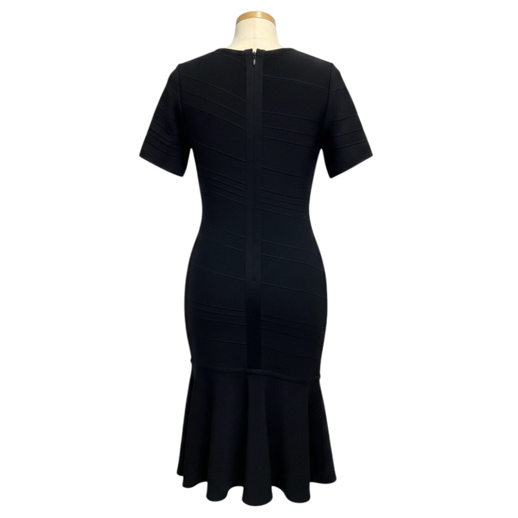 Herve Leger Black Short Sleeved Bandage Knit Ruffled Hem Midi The Isabel Dress