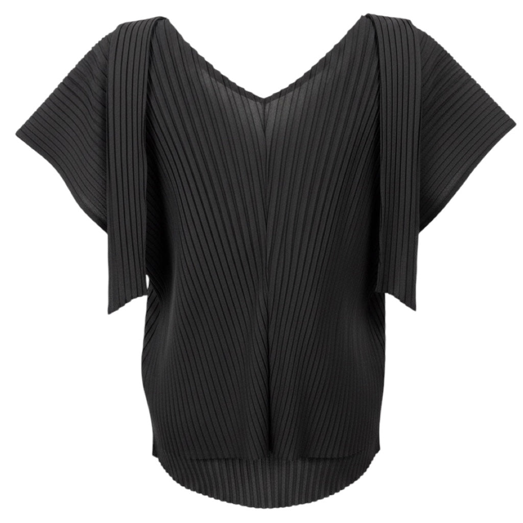 Issey Miyake Black Draped Detail Pleated Blouse