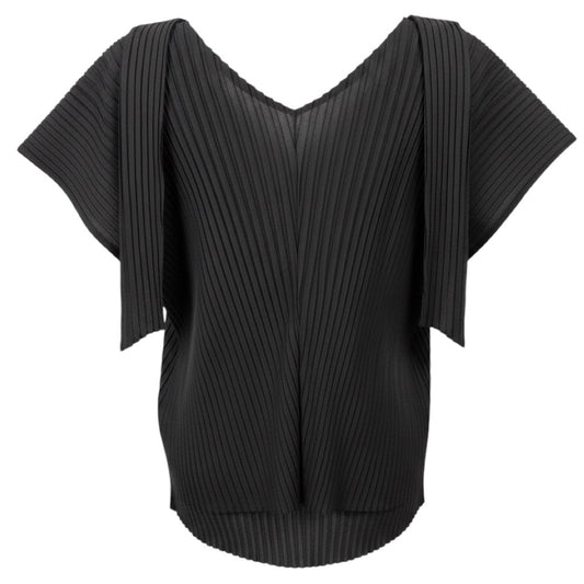 Issey Miyake Black Draped Detail Pleated Blouse