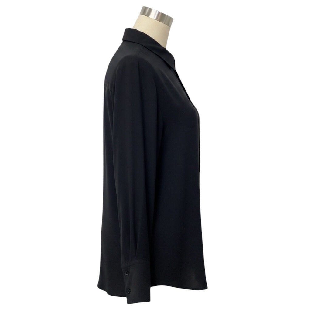 Joseph Black Long Sleeved Silk Button Front Blouse