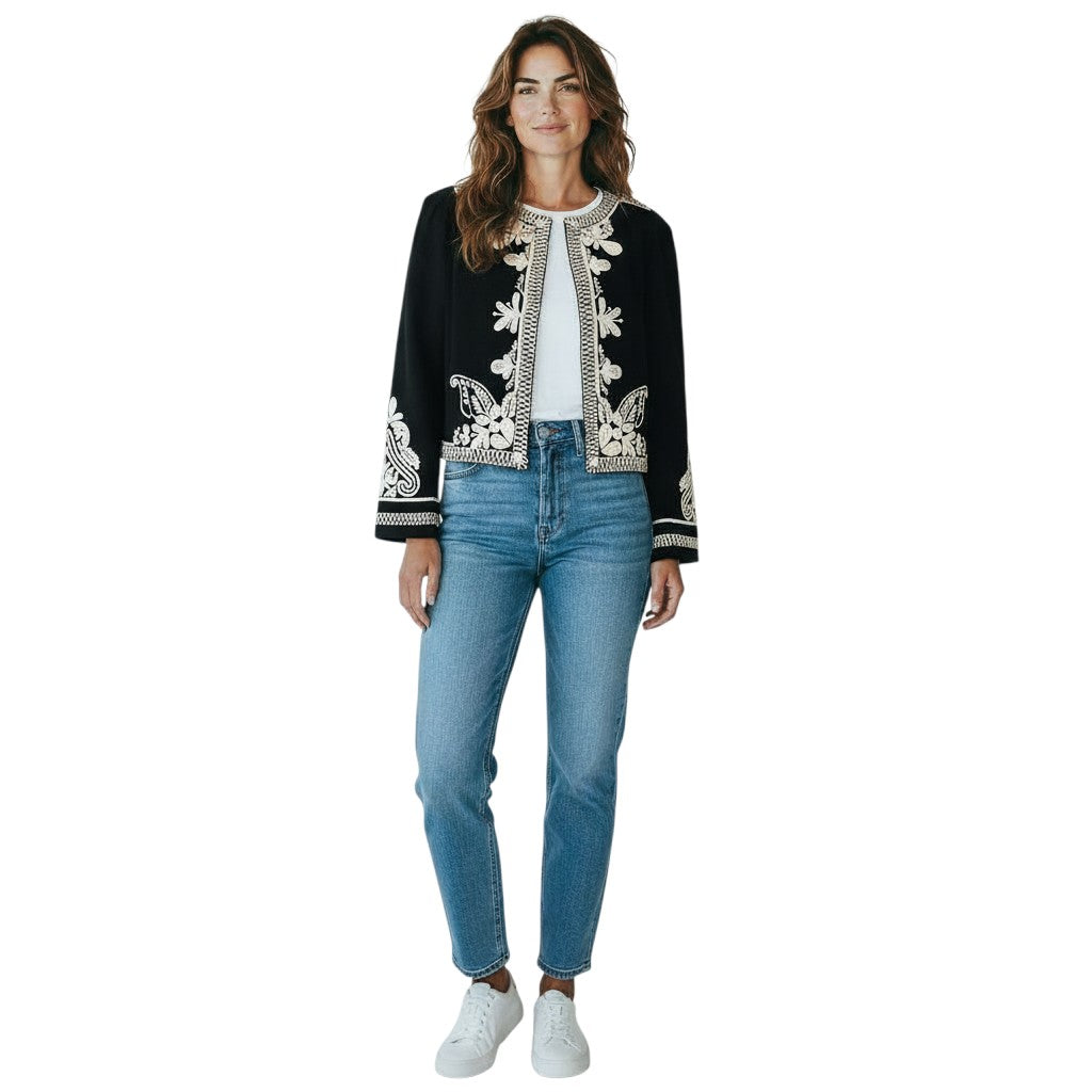 Figue Black Bead Embroidered Crop Dori Matador Jacket