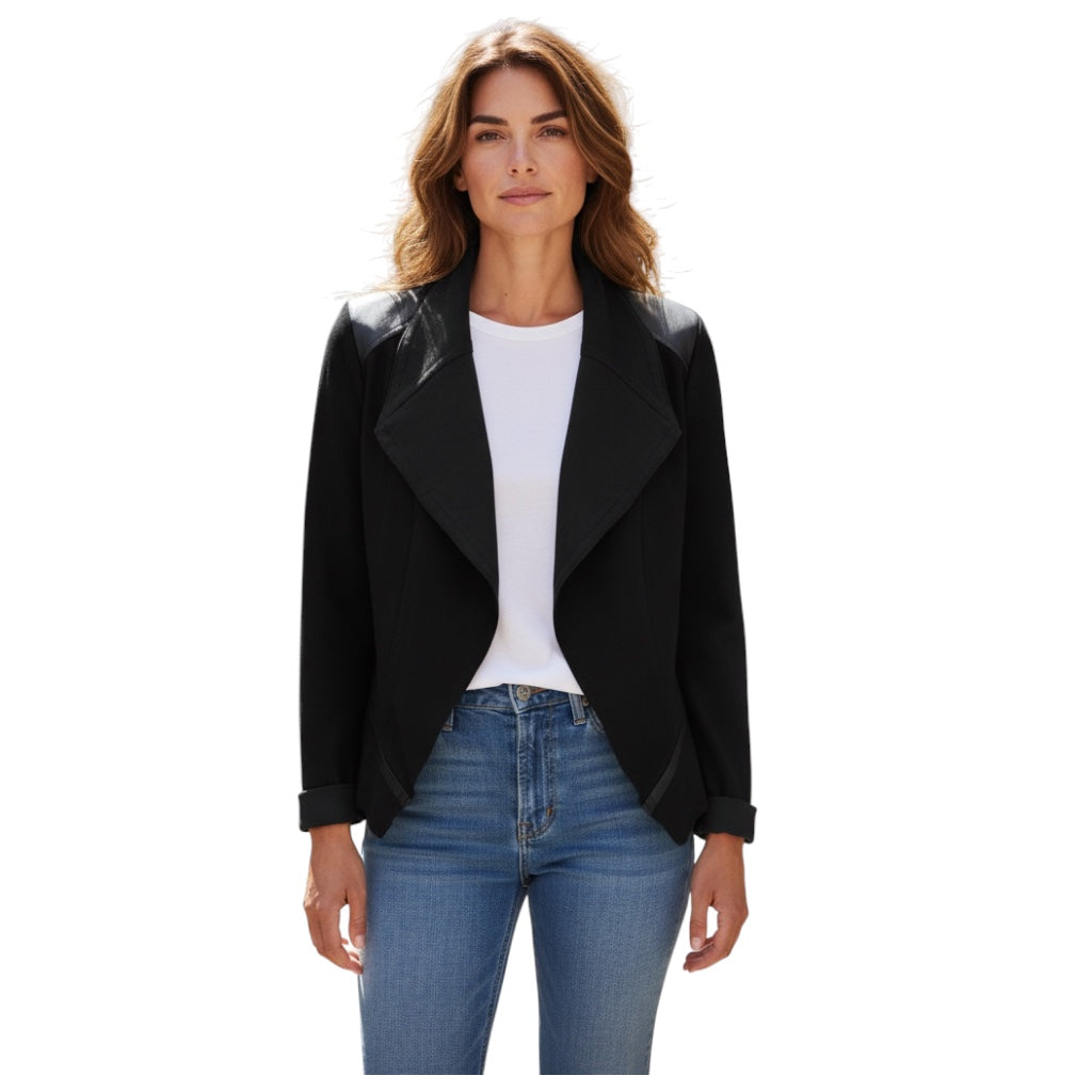 Karolina Zmarlak Black Lambskin Leather Open Front Jacket