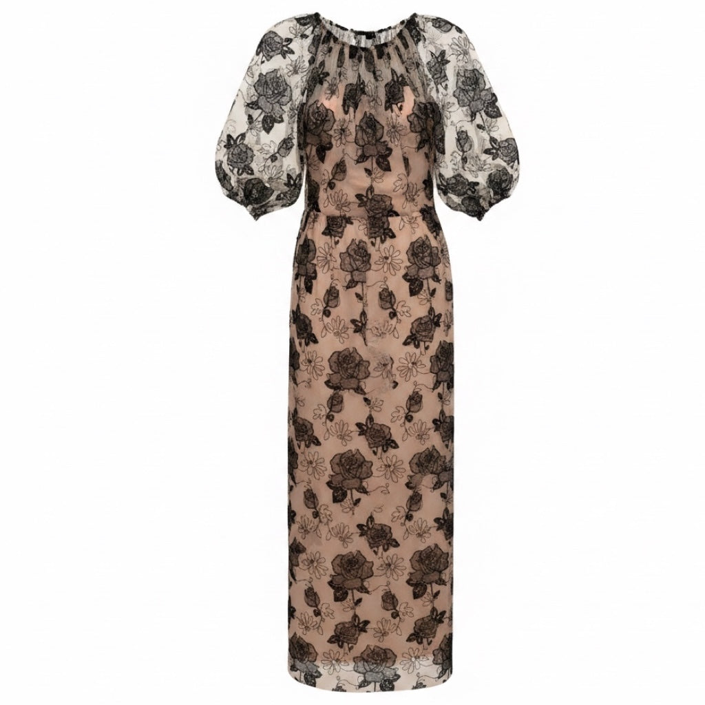 Lela Rose Nude Floral Lace Naomi Dress