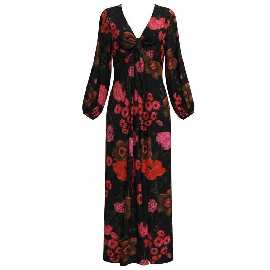 Pearl by Lela Rose Black / Red / Pink Multi Floral Print Maxi Dress