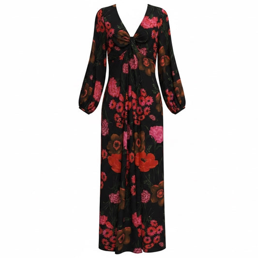 Pearl by Lela Rose Black / Red / Pink Multi Floral Print Maxi Dress
