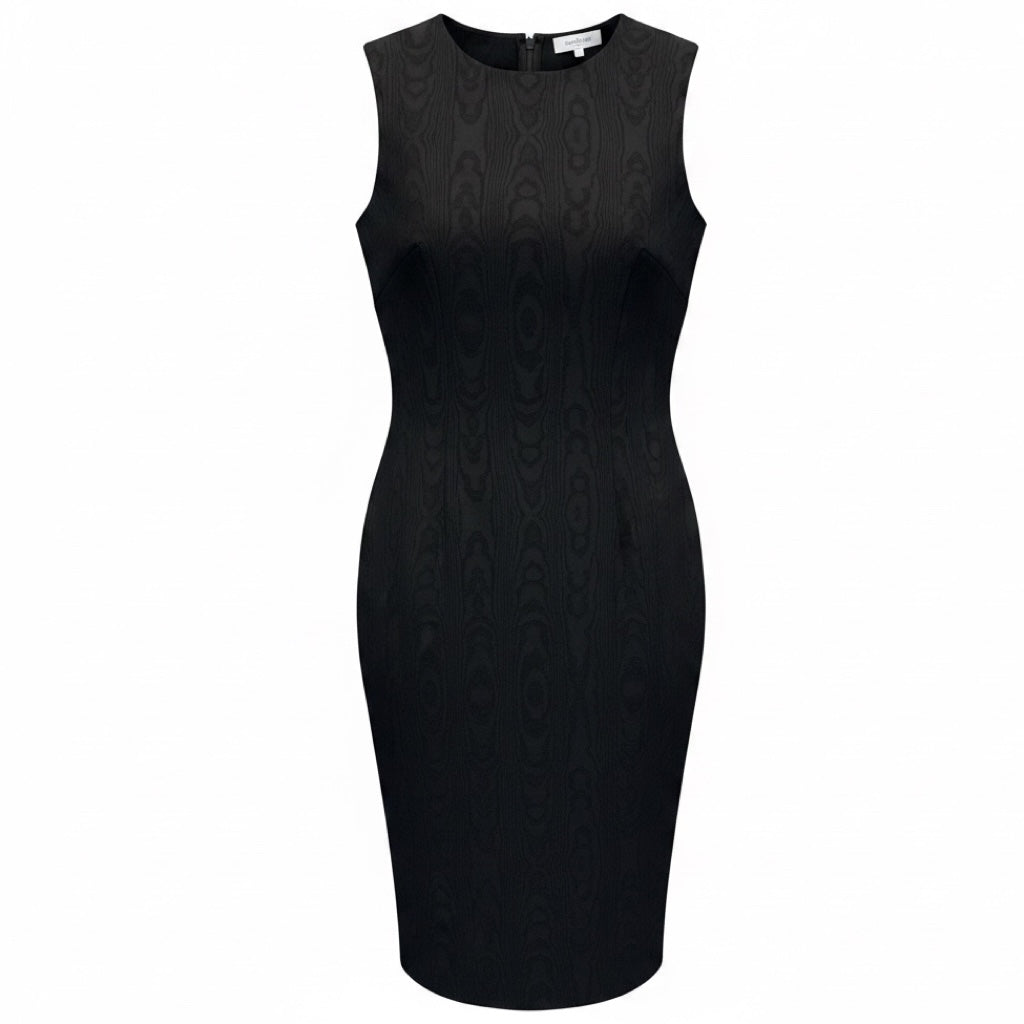 Pearl by Lela Rose Black Sleeveless Textured Cotton Stretch Midi Dress