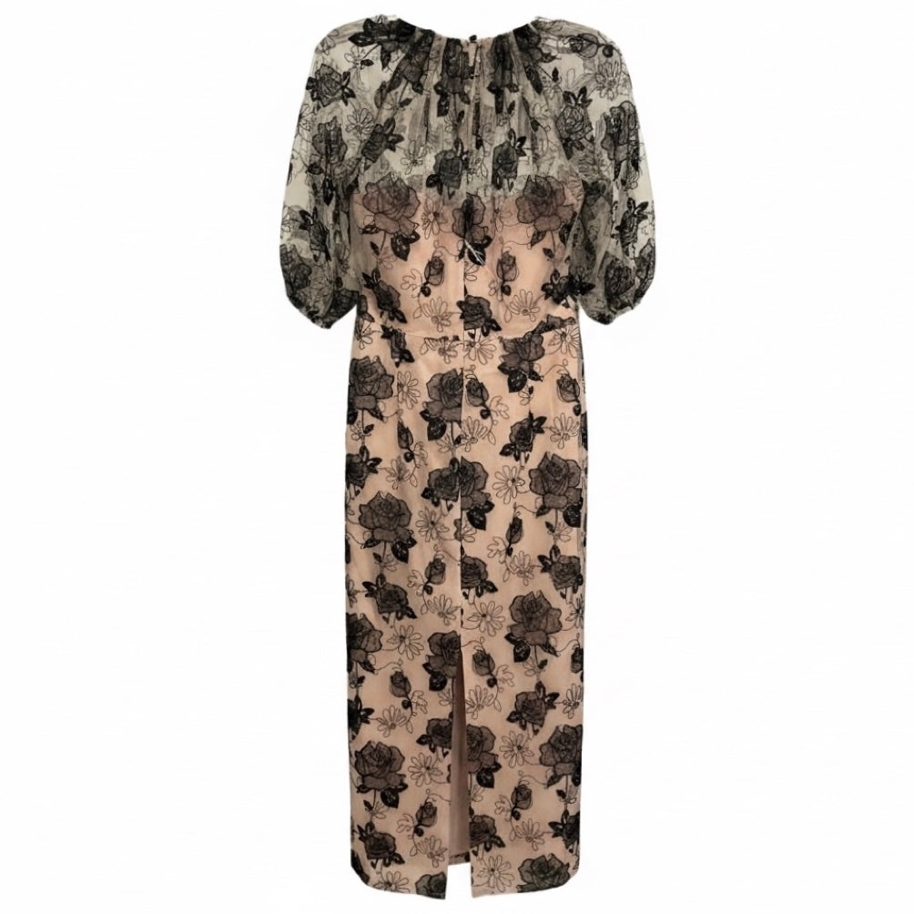Lela Rose Nude Floral Lace Naomi Dress