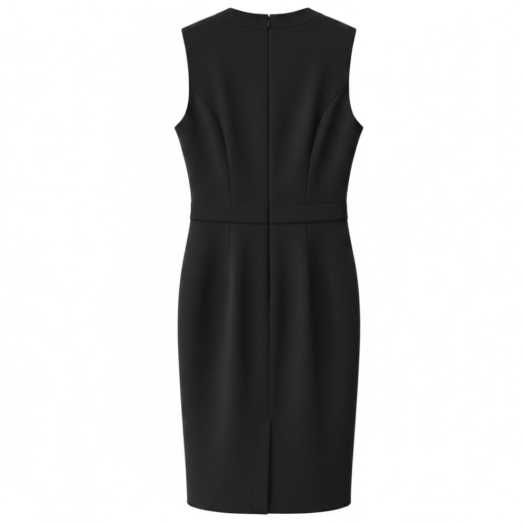Pearl by Lela Rose Black Sleeveless Fitted Stretch Midi Dress
