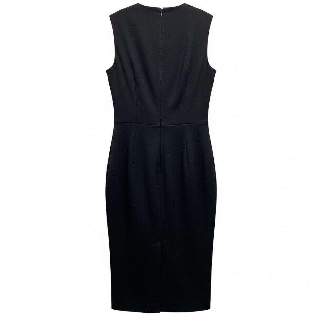 Pearl by Lela Rose Black Sleeveless Textured Cotton Stretch Midi Dress