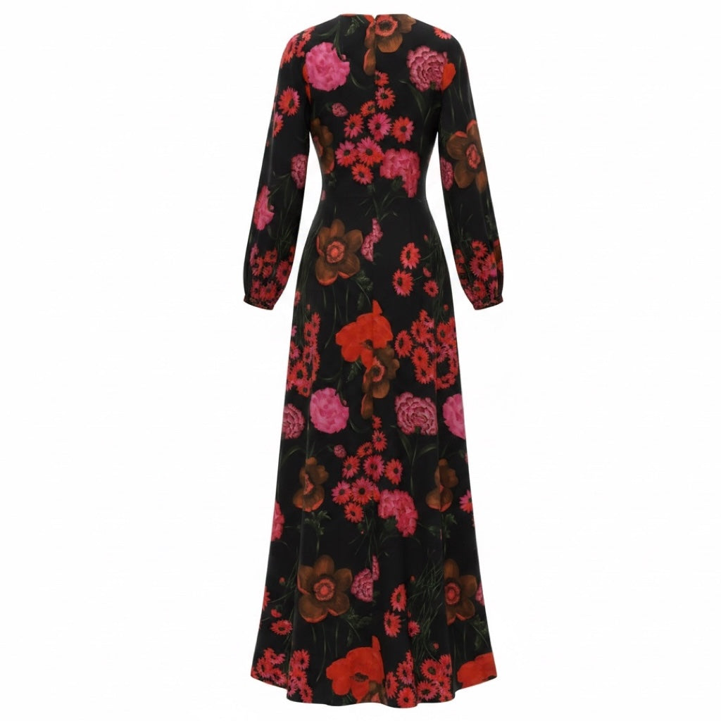 Pearl by Lela Rose Black / Red / Pink Multi Floral Print Maxi Dress