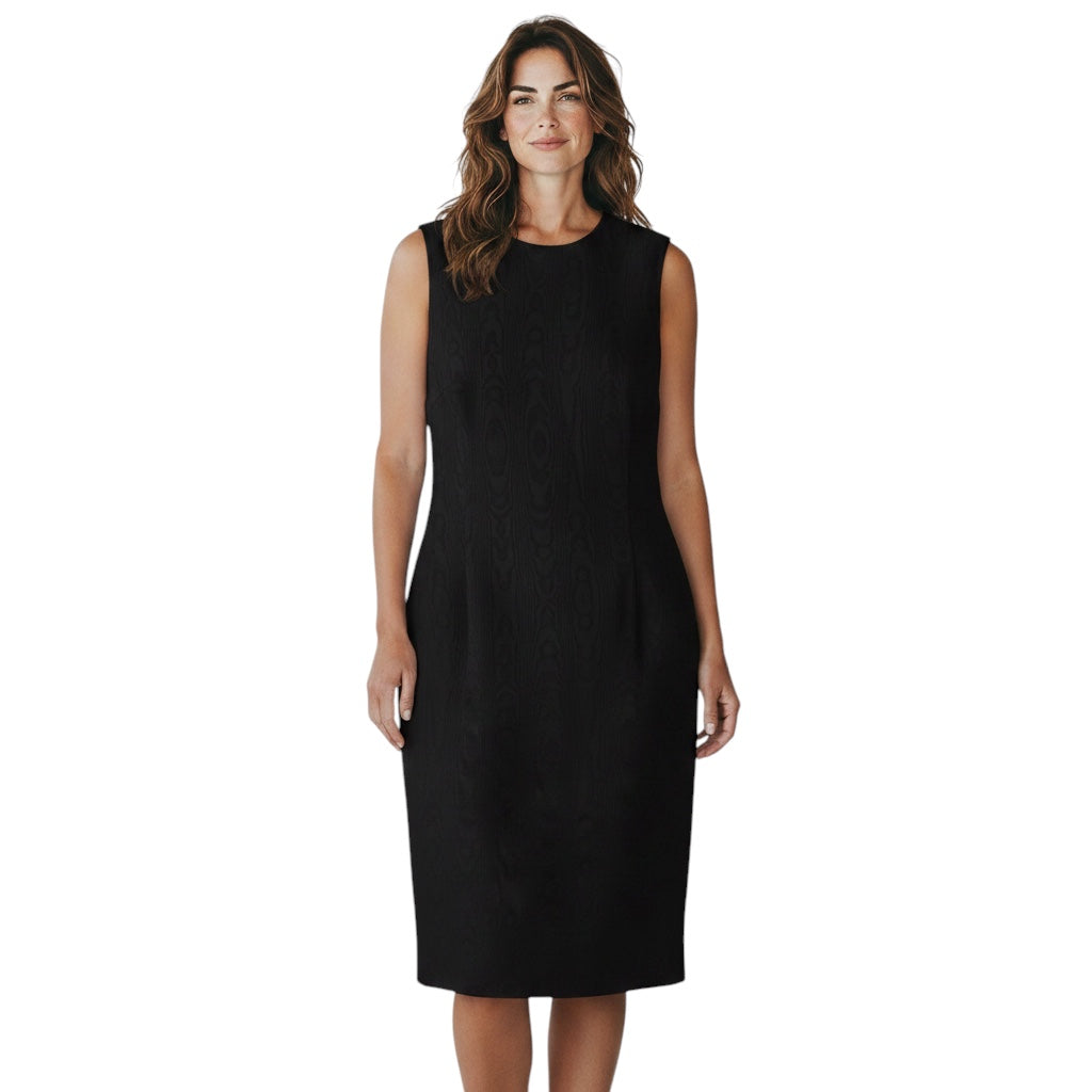 Pearl by Lela Rose Black Sleeveless Textured Cotton Stretch Midi Dress
