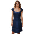 Load image into Gallery viewer, Luca Luca Navy Blue Cap Sleeved Satin Cocktail Dress

