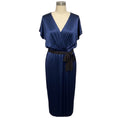 Load image into Gallery viewer, Max Mara Navy Blue Short Sleeved Silk Satin Midi Dress
