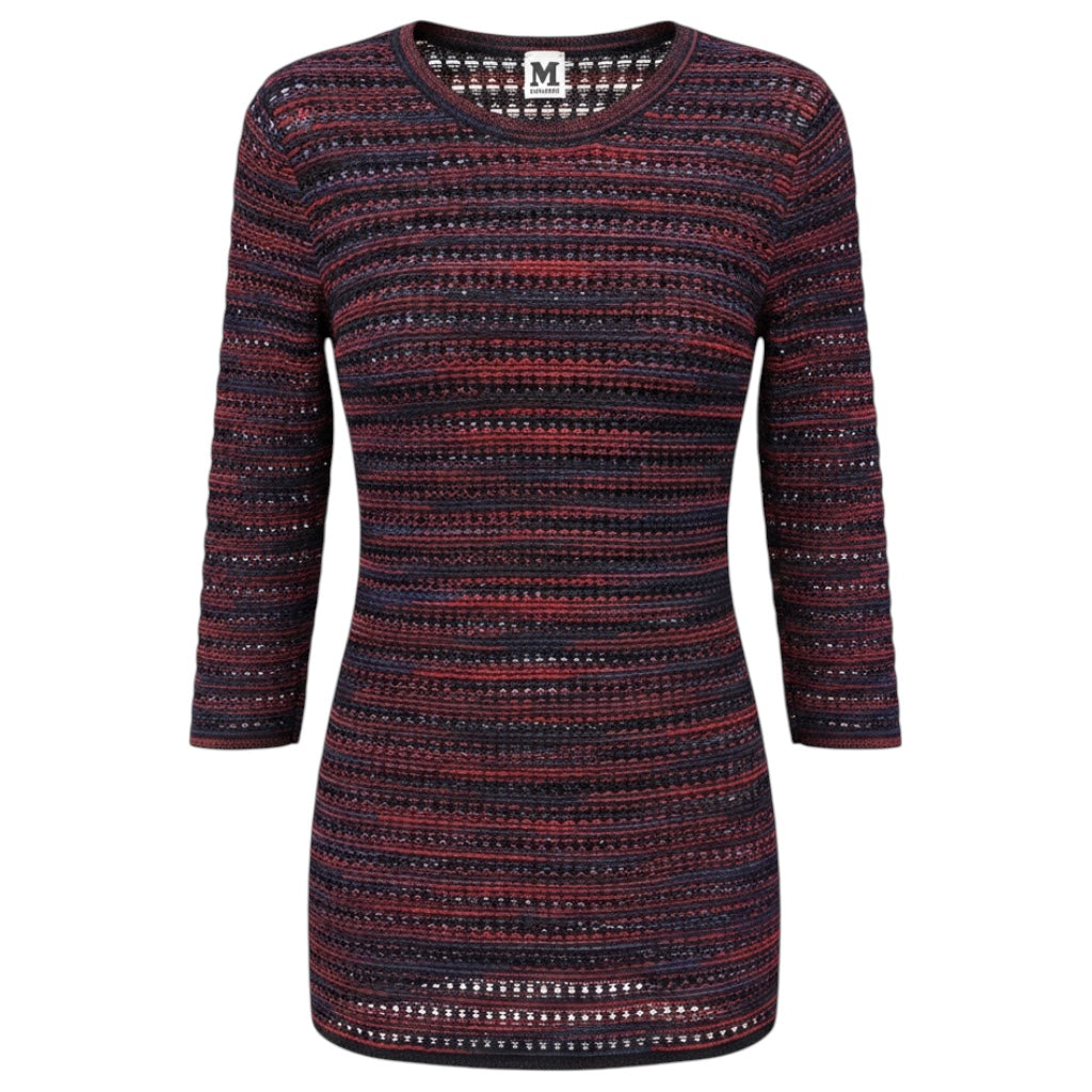 M Missoni Red / Purple / Black Multi Three Quarter Sleeved Knit Sweater