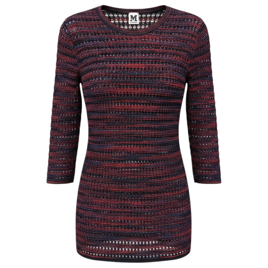 M Missoni Red / Purple / Black Multi Three Quarter Sleeved Knit Sweater