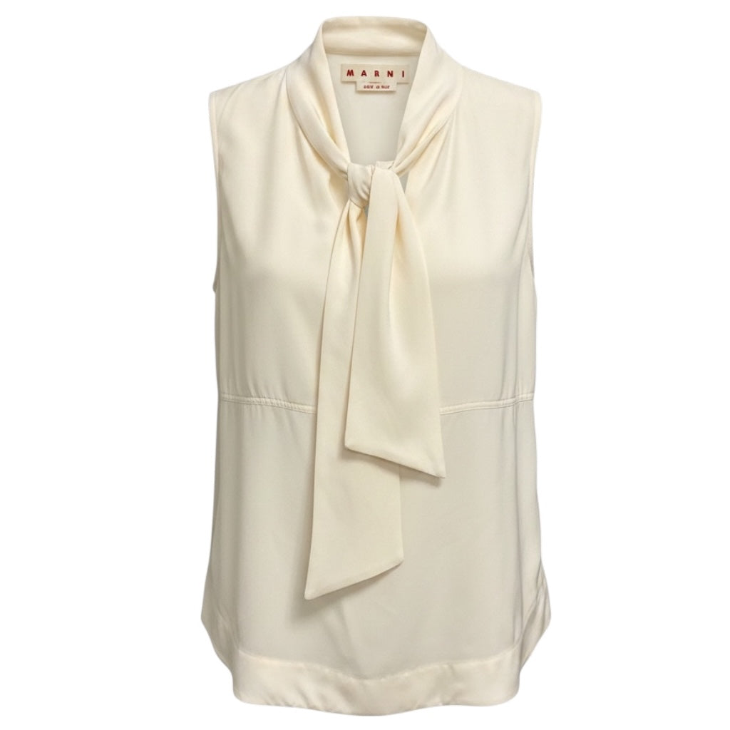 Marni Ivory Tie Front Sleeveless Silk Top