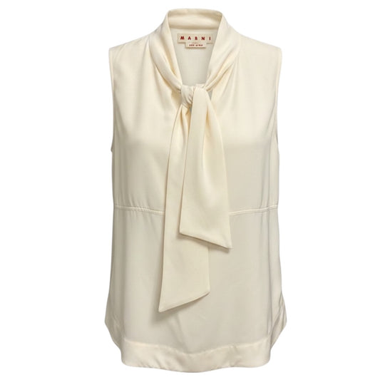 Marni Ivory Tie Front Sleeveless Silk Top