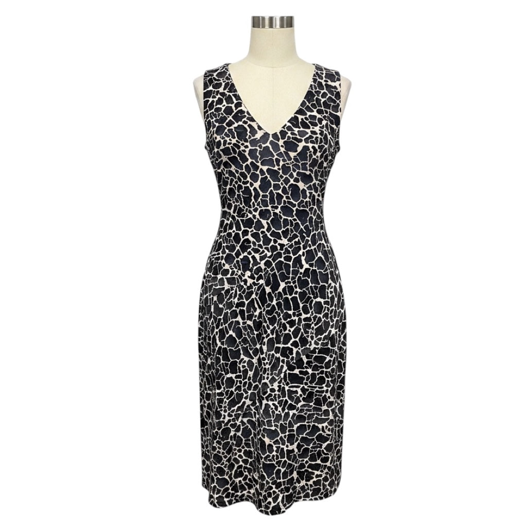 Zero + Maria Cornejo Black / Ivory Printed Sleeveless V-Neck Silk Dress