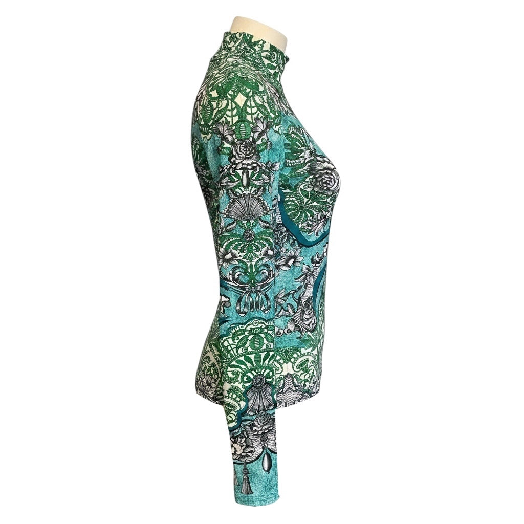 Mary Katrantzou Green / Blue Multi Floral Printed Long Sleeved Stretch Top