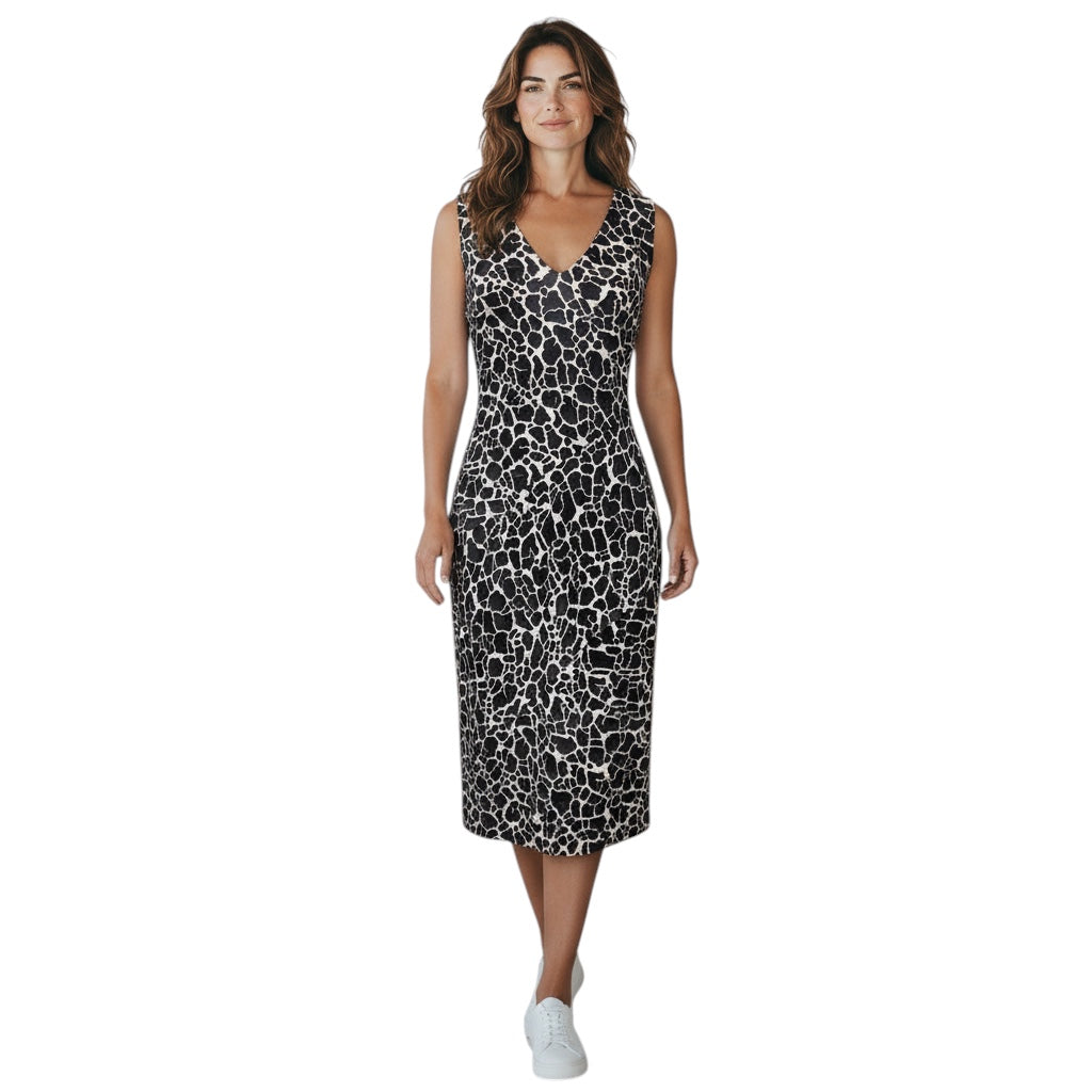 Zero + Maria Cornejo Black / Ivory Printed Sleeveless V-Neck Silk Dress