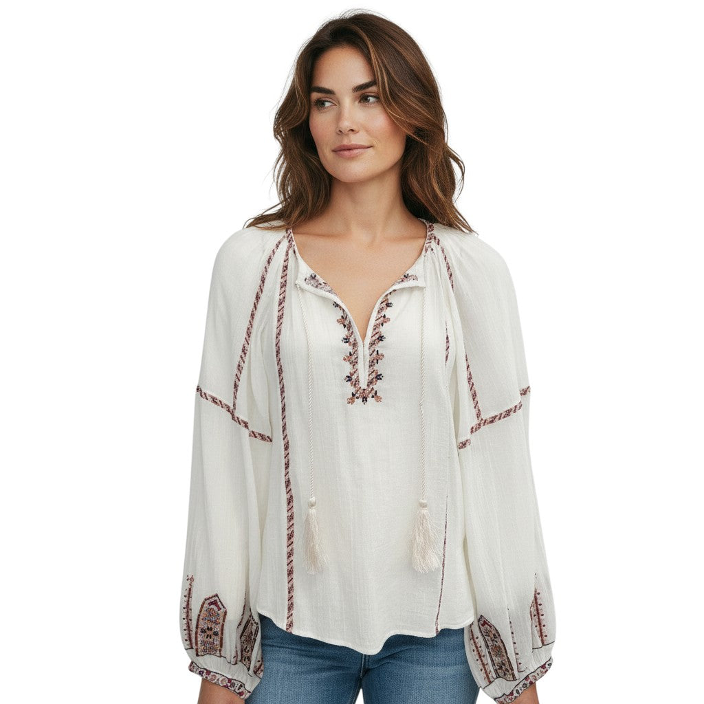 Isabel Marant Etoile Ecru / Ochre Embroidered Fernanda Blouse