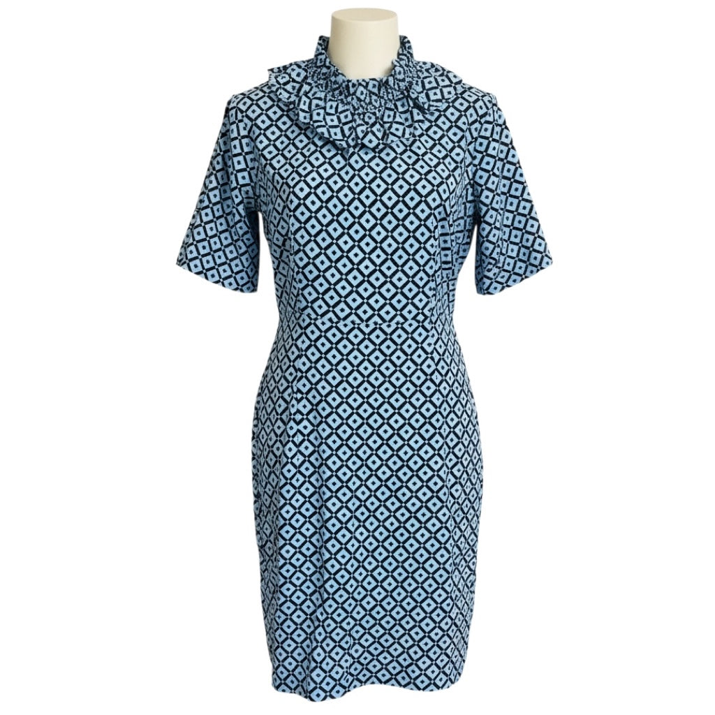 Marni Light Blue / Black Printed Short Sleeved Cotton Dress