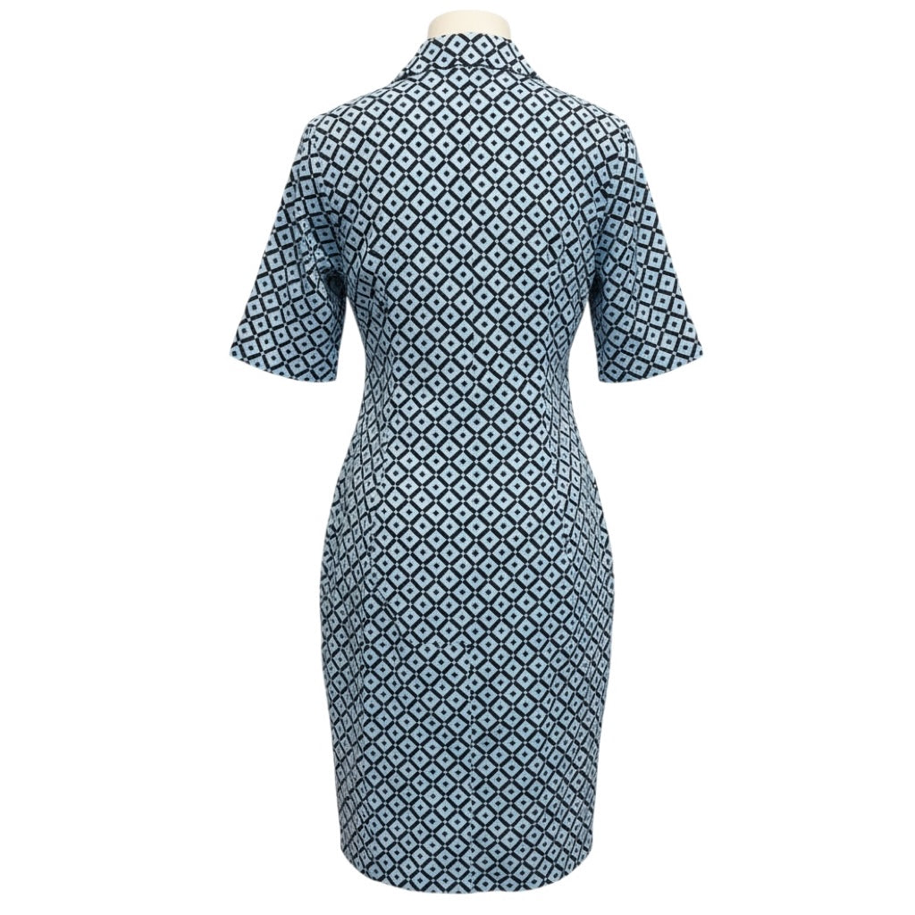 Marni Light Blue / Black Printed Short Sleeved Cotton Dress