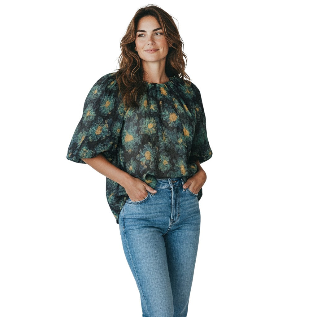 Ulla Johnson Blue / Gold Crinkle Lazuli Marseille Blouse