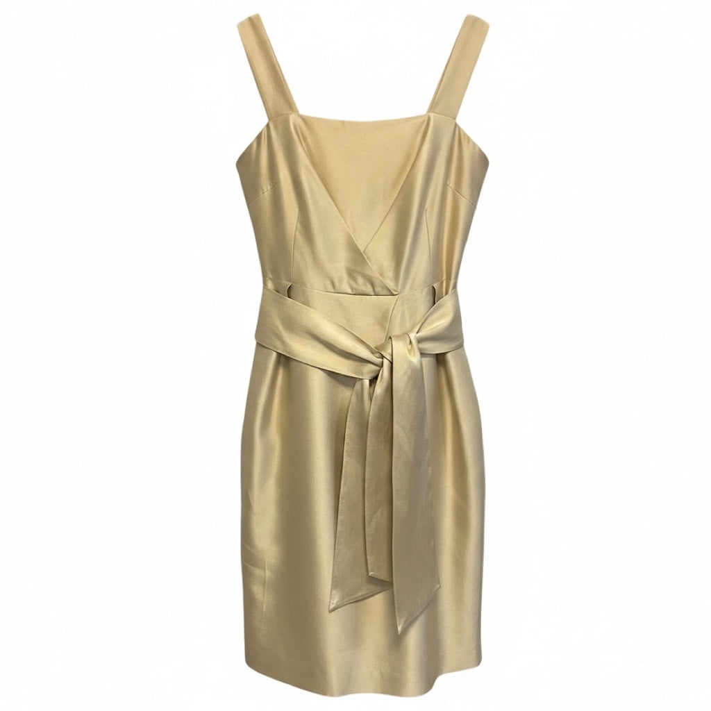 Max Mara Champagne Metallic Pure Raw Silk Sleeveless Cocktail Dress with Belt