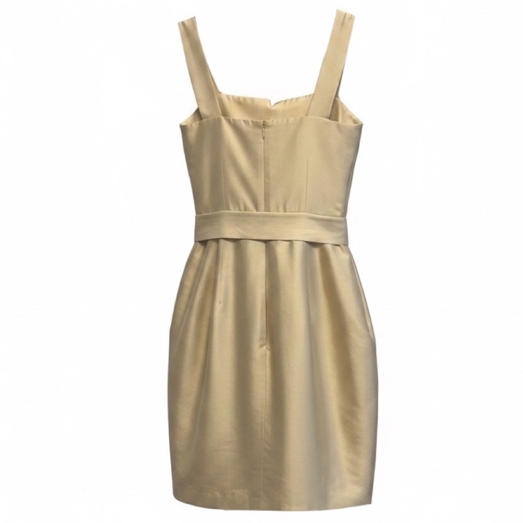 Max Mara Champagne Metallic Pure Raw Silk Sleeveless Cocktail Dress with Belt