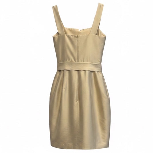 Max Mara Champagne Metallic Pure Raw Silk Sleeveless Cocktail Dress with Belt